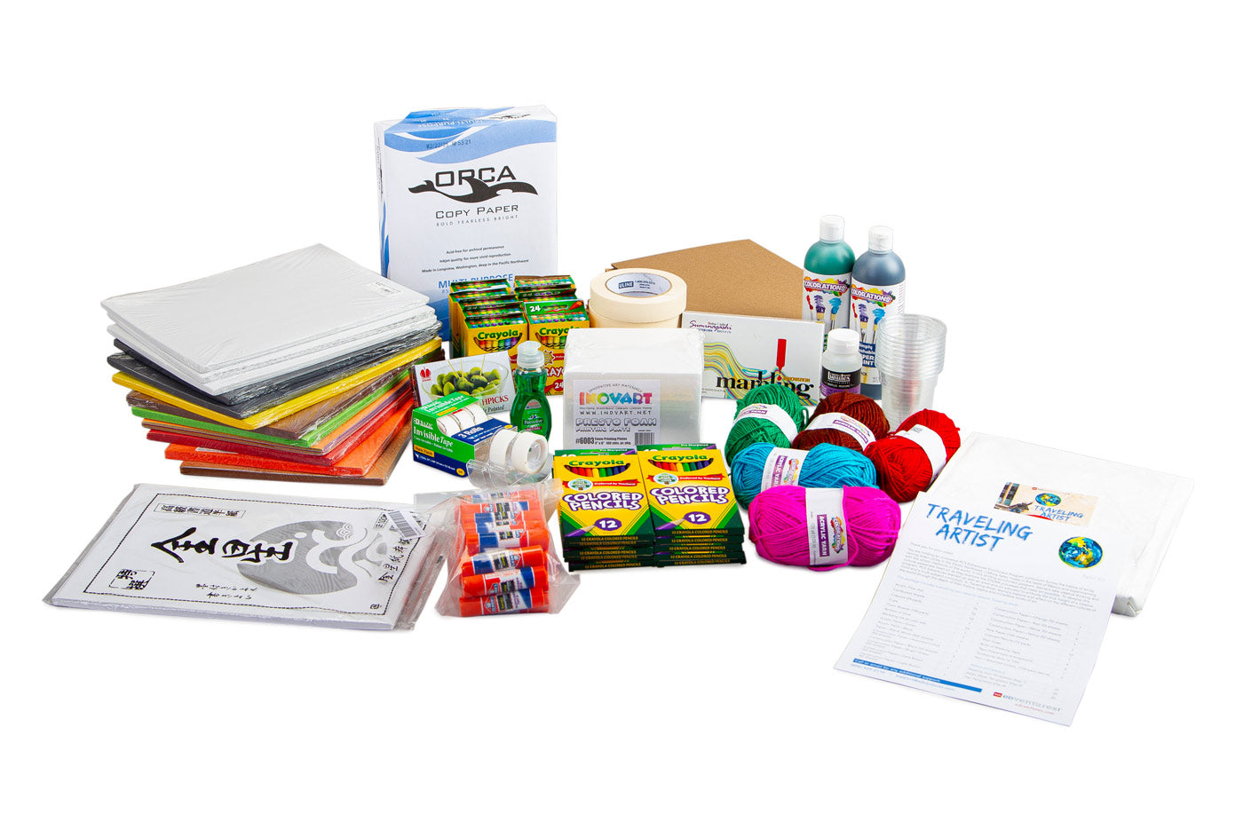 Traveling Artist refill kit, including student handouts and all the craft supplies needed to teach a new group of learners